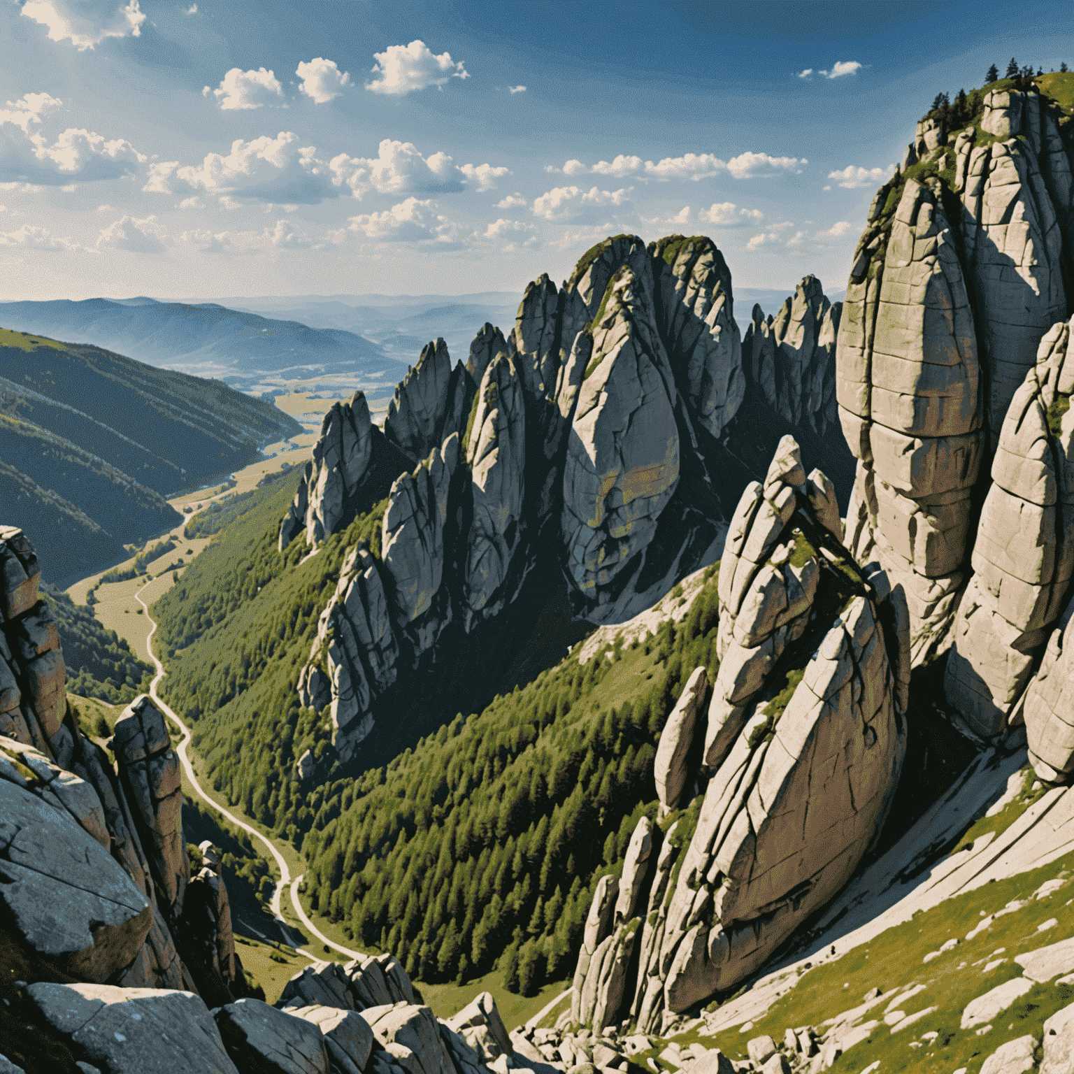 Panoramiczny widok na Górę Zborów z licznymi skałkami i wspinaczami w akcji